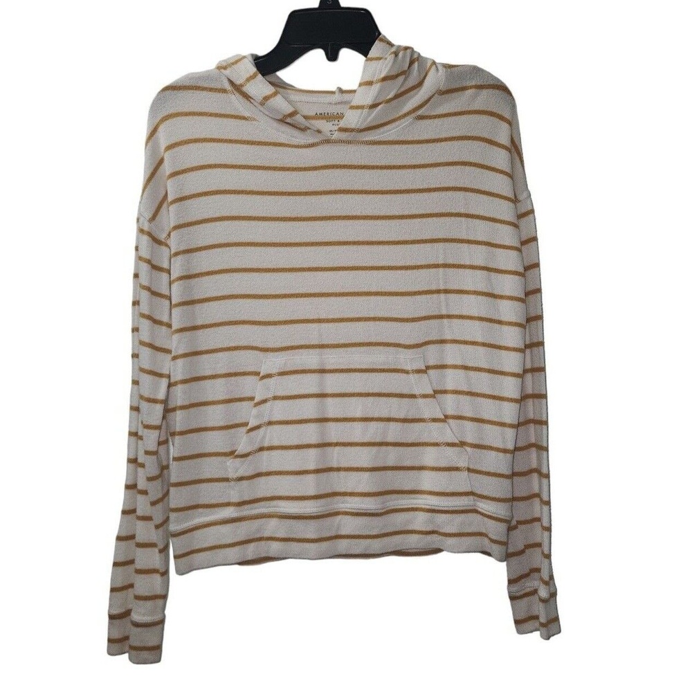 American Eagle Plush Hoodie Soft & Sexy Striped Pullover Sweatshirt XS‎
